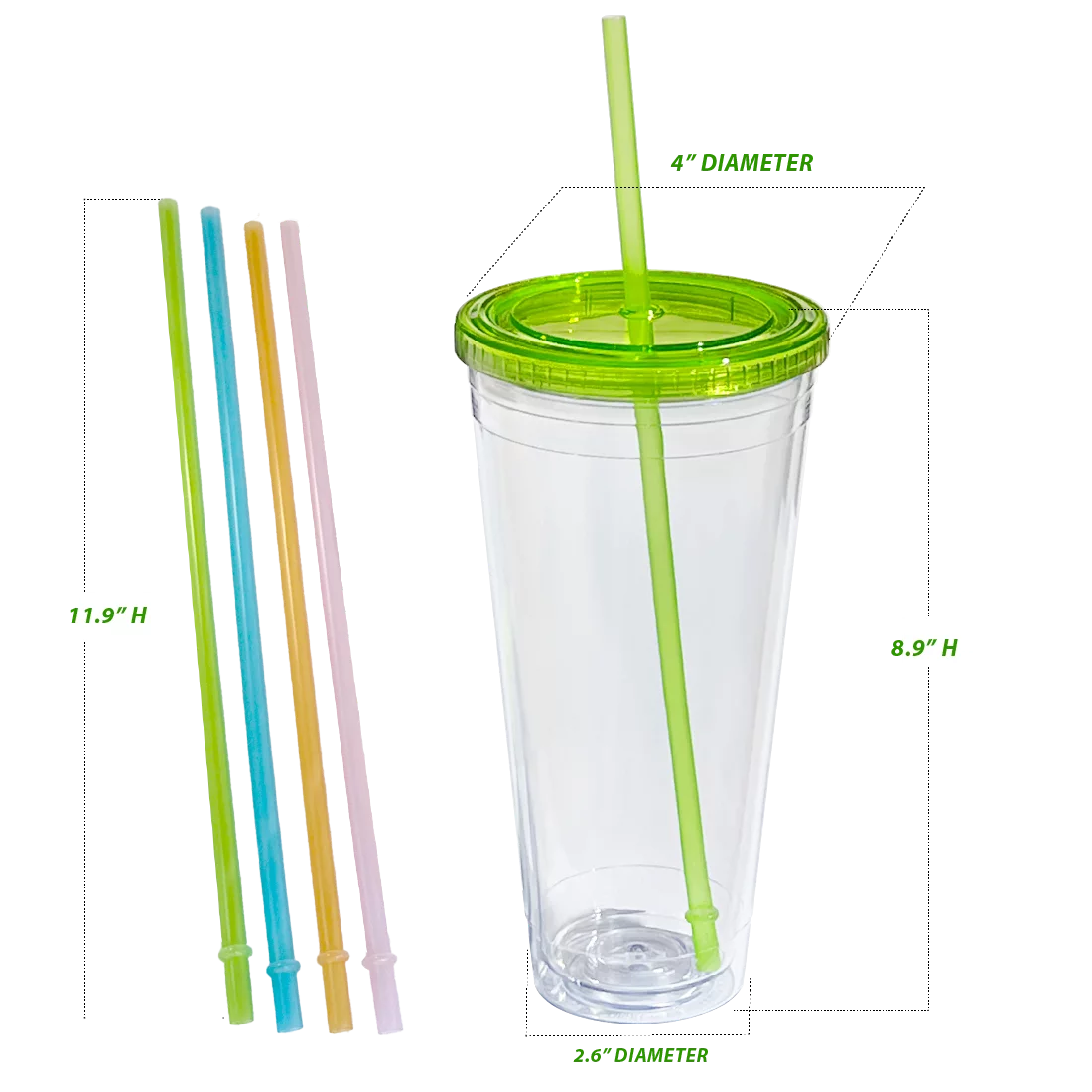Lily's Home 32 oz Insulated Tumbler Cups, 4-Pack, Clear - BPA Free & Dishwasher Safe