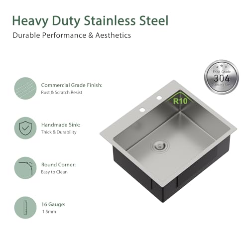 25 Inch Utility Laundry Sink Drop In 16 Gauge Stainless Steel Single Bowl Laundry Room Sink Laundry & Utility Room Kitchen Sinks 25