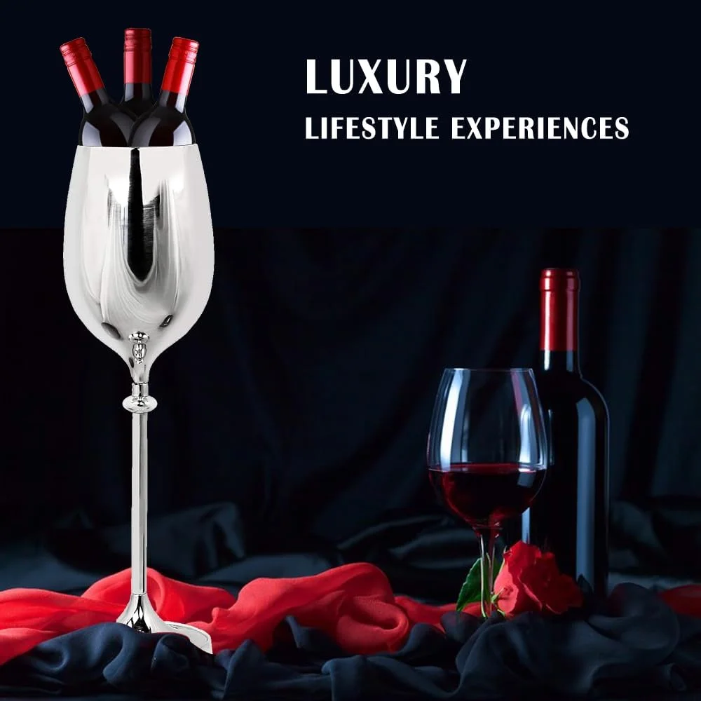 Large Champagne Glass Premium Aluminum Standing Plated Wine Chiller | Wine Coolers & Cellar With Ice Bucket | Kitchen & Bar Wares |