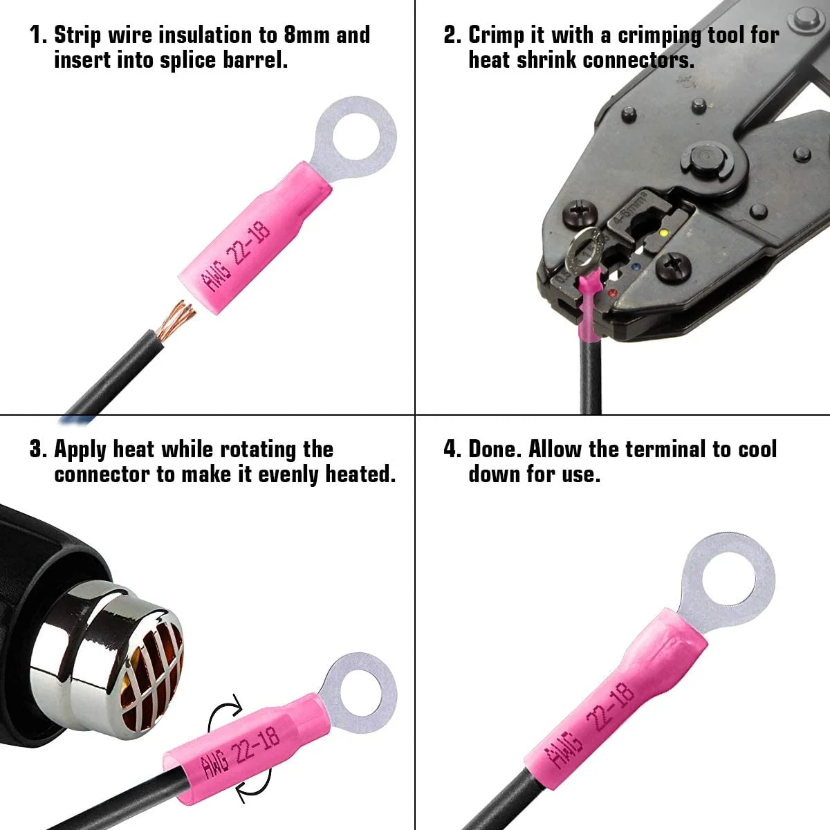 200PCS Heat Shrink Ring Connectors 3/8