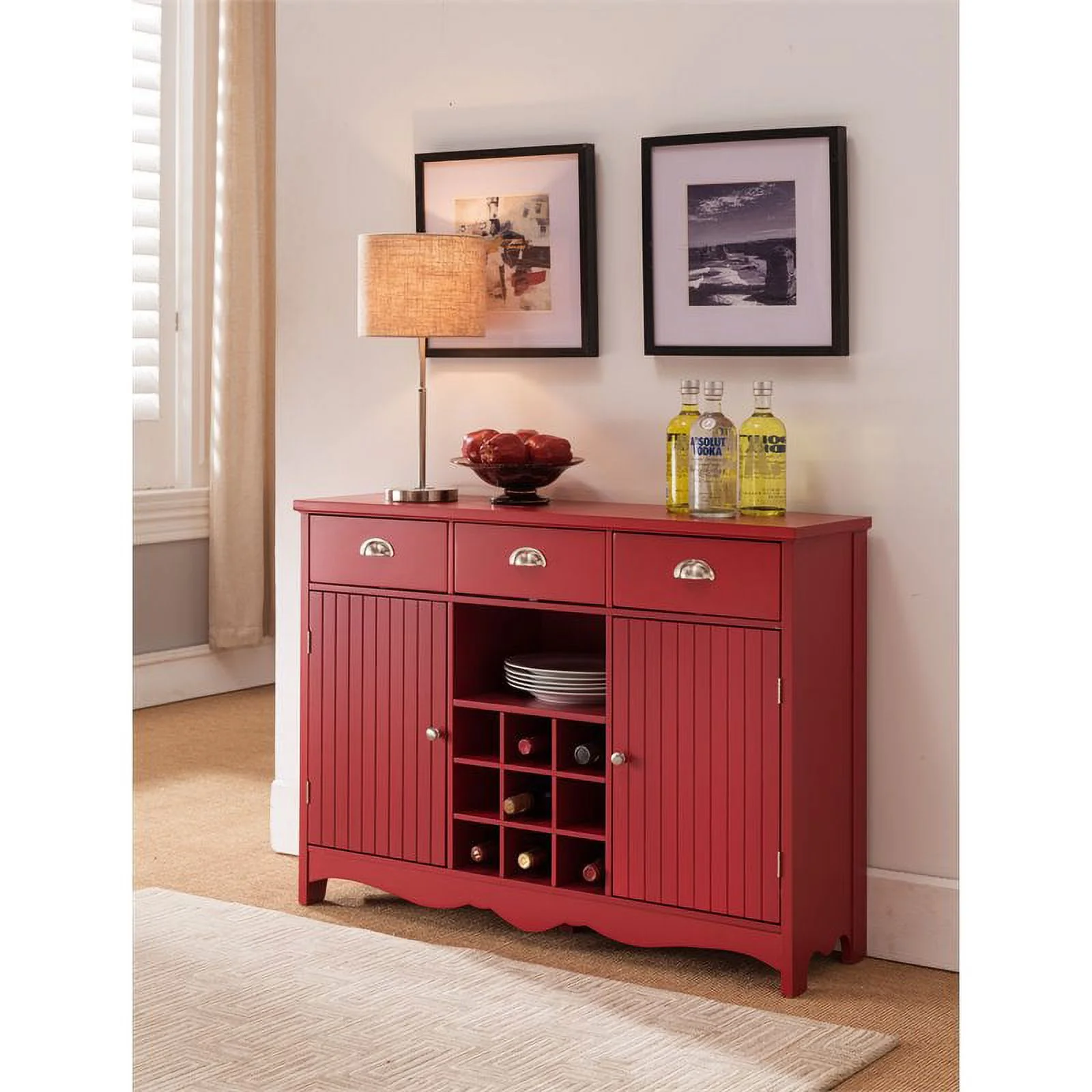 K&B Furniture Red Wood 2 Door Wine Cabinet