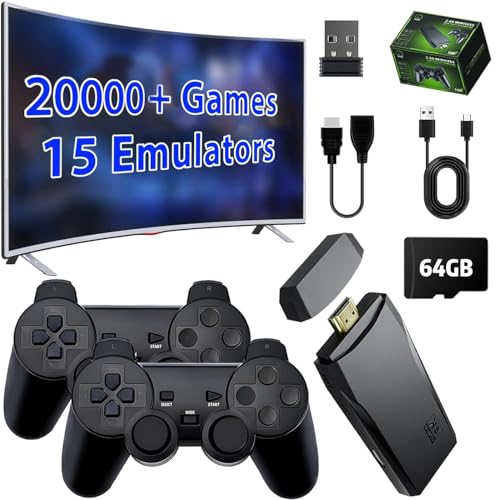 Upgrade Wireless Retro Game Console Stick, ZeroStory Retro Video Game Console Stick Built in 20000+ Games with 15 Emulators, 4K HDMI Output with 2 2.4G Wireless Controllers (64GB Memory Card)