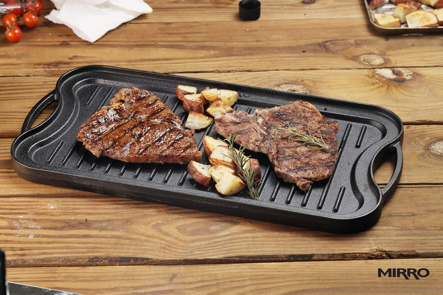 Mirro MIR-19055 Pre-Seasoned Ready to Use Cast Iron Reversible Grill/Griddle with Handles 20 Inch x 10.5 Inch, Black