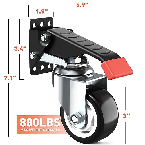 SPACEKEEPER Workbench Casters Kit 880 Lbs - 3 Inch Heavy Duty Retractable Caster Designed for Workbenches Machinery & Tables, 4 Pack