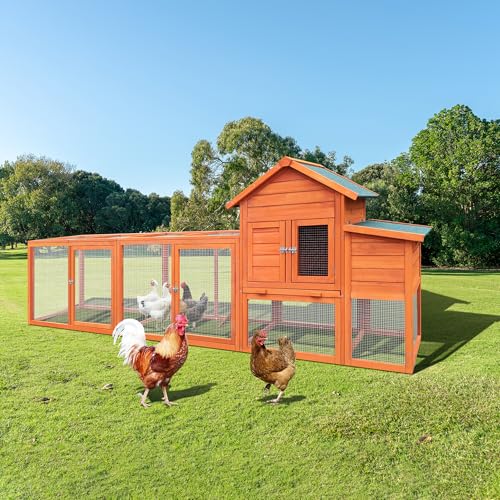 KEIKI 122＂Large Wooden Chicken Coop with Run and Nesting Box, Outdoor Hen House, Wooden Poultry Cage Wire Fence Poultry Cage