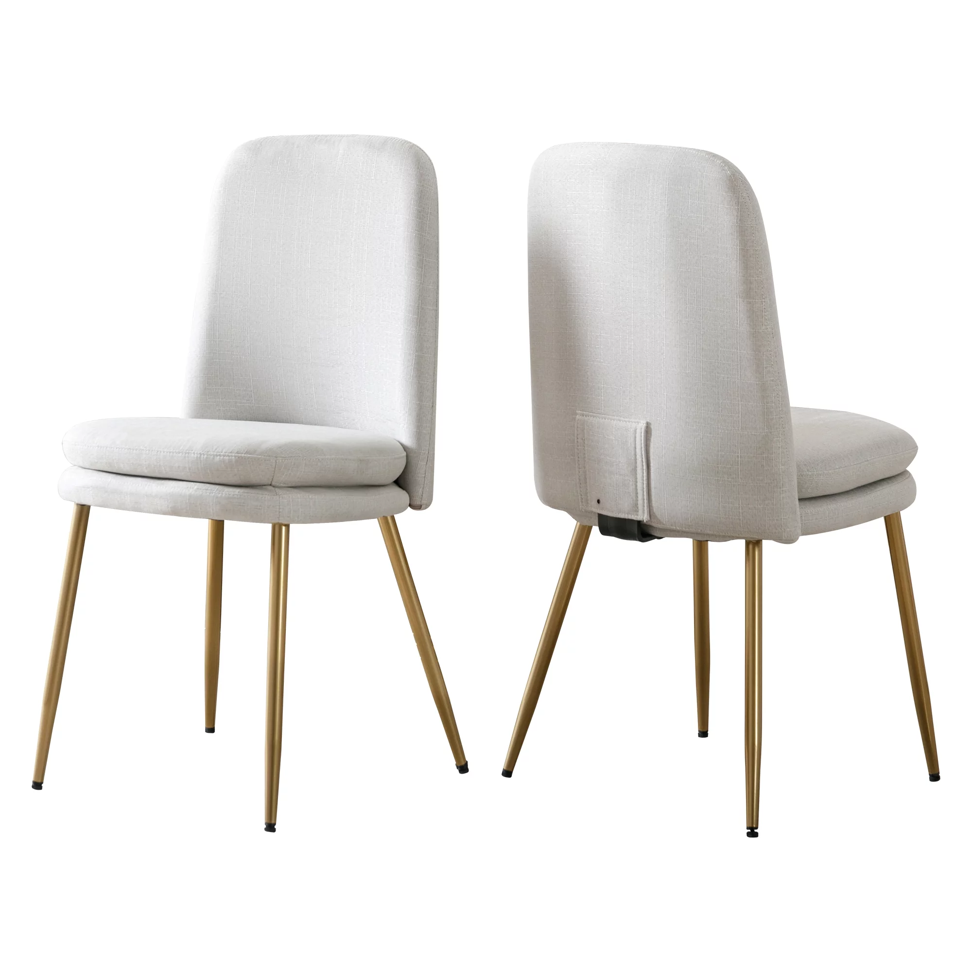 JONPONY Dining Chairs Set of 2, Mid Century Dining Kitchen Room Chairs, Modern Upholstered Dining Chairs with Soft Flax in Fabric Cushion Seat and Metal Legs, Side Chairs for Living Room, Beige