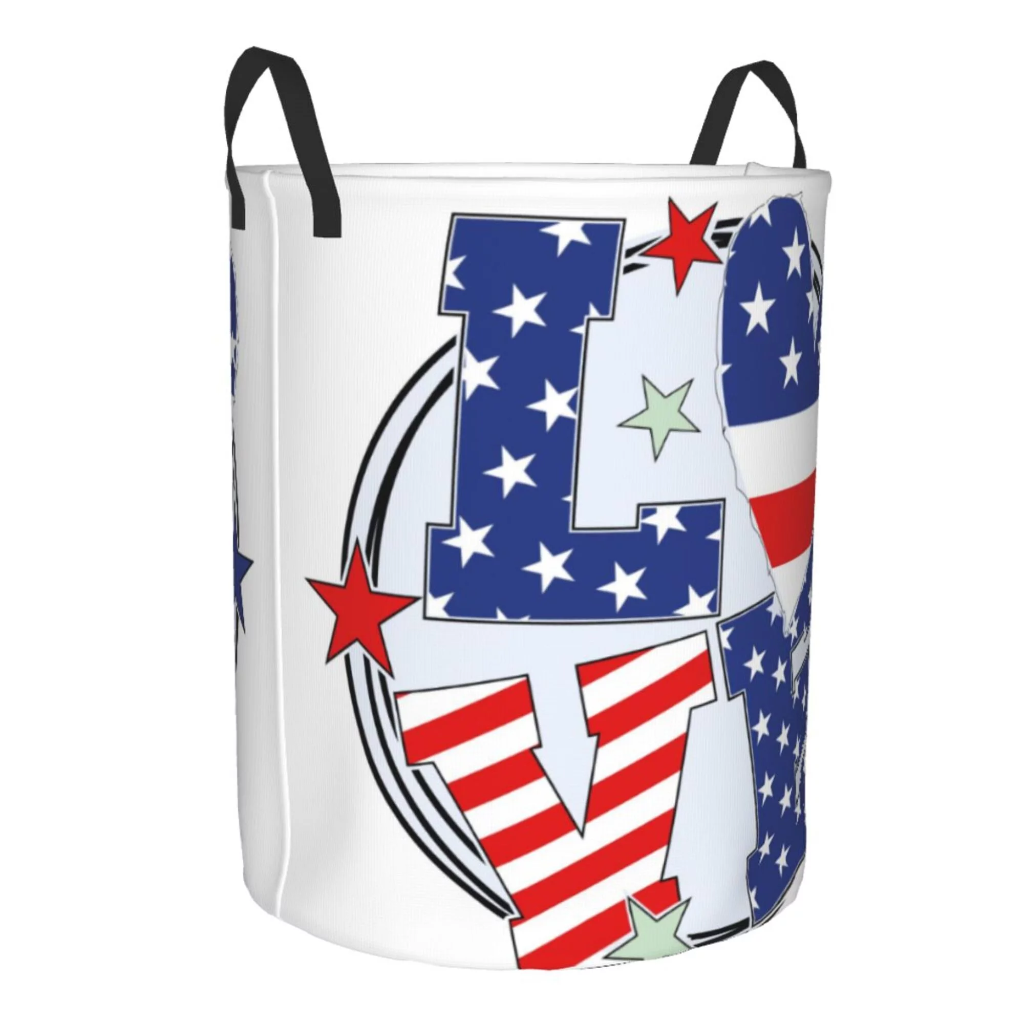 XMXY Round Laundry Basket Organizer, Love American Stars Flag Waterproof Collapsible Dirty Clothes Basket Laundry Hamper, Medium Size