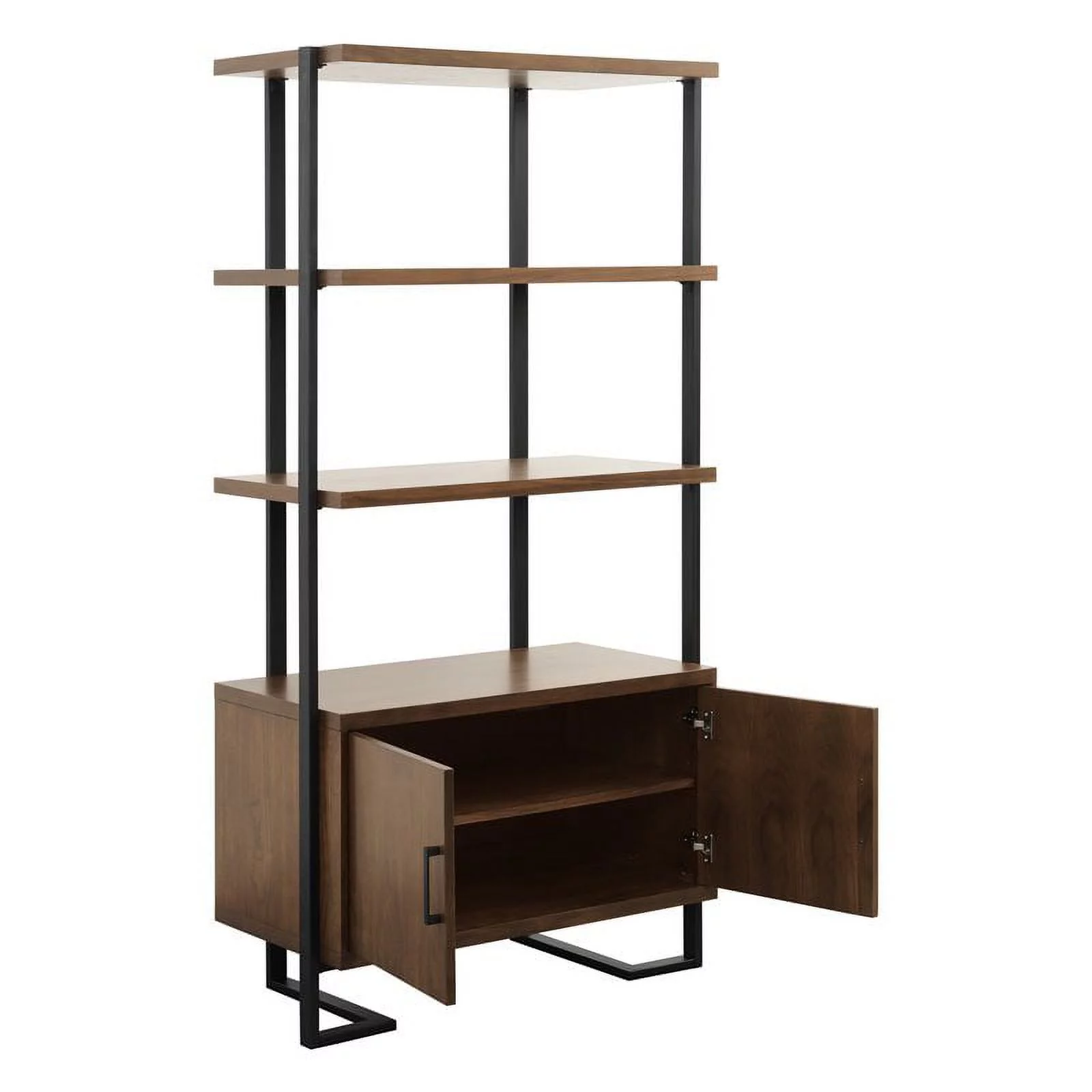 Lexicon Sedley Mid-Century Metal & Wood Bookcase in Walnut/Rustic Black