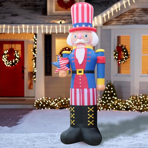 8.2FT Tall Christmas Inflatable Outdoor Decor Blow Up Uncle Sam/Nutcracker Holding Flag, Built-in 3 LED Lights Xmas Decorations for Gardern Lawn Indoor Outdoor Winter Holiday