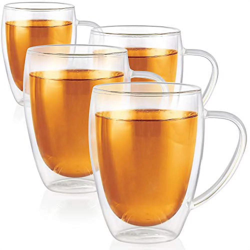 Teabloom CLEAR BLISS® DOUBLE WALL GLASS TEA CUPS-Set of 4