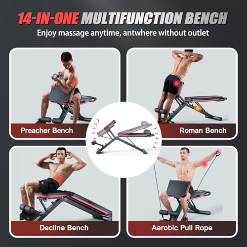 14-in-1 Multi-Functional Weight Bench, 1000 lbs Capacity Workout Bench for Home Gym, Foldable Incline Bench for Full Body Workout, 6 Adjustable Incline Levels, Suitable for Strength Training