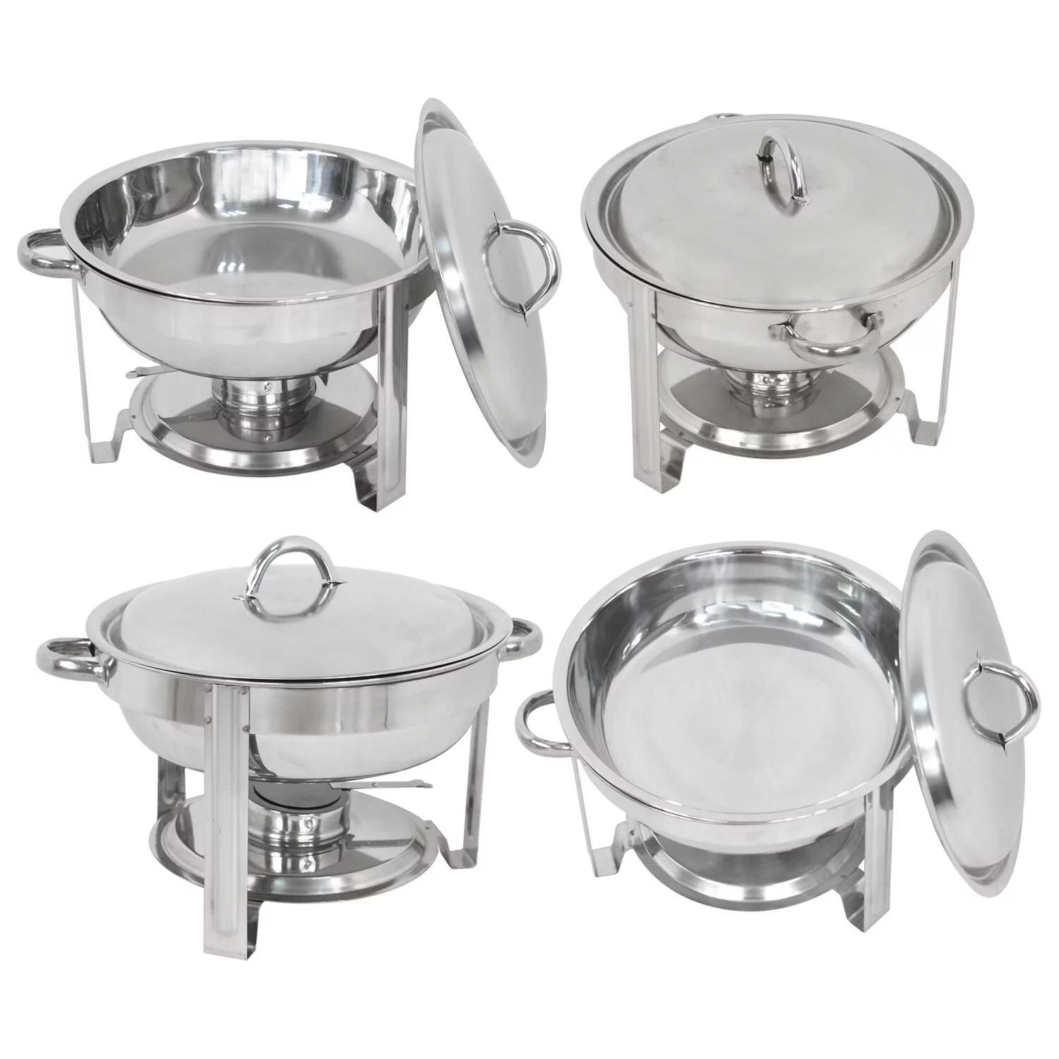 SuperDeal Glossy Round Chafing Dish 5Qt. Buffet Stove Hotel Catering Alcohol Furnace, 4 Pack