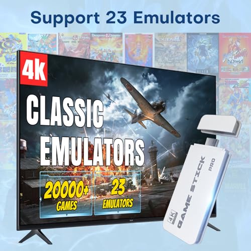 Retro Game Stick, Retro Gaming Console with 20000+ Classic Video Games, 23 Emulators, 64G Storage, 4K HDMI Output and 2.4GHz Wireless Controller, Plug and Play Video Games for TV, Gifts for All Age