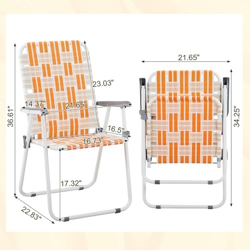 Set of 2 Patio Folding Lawn Chair, Outdoor Beach Camping Webbed Folding Chair for Yard, Garden (Yellow)