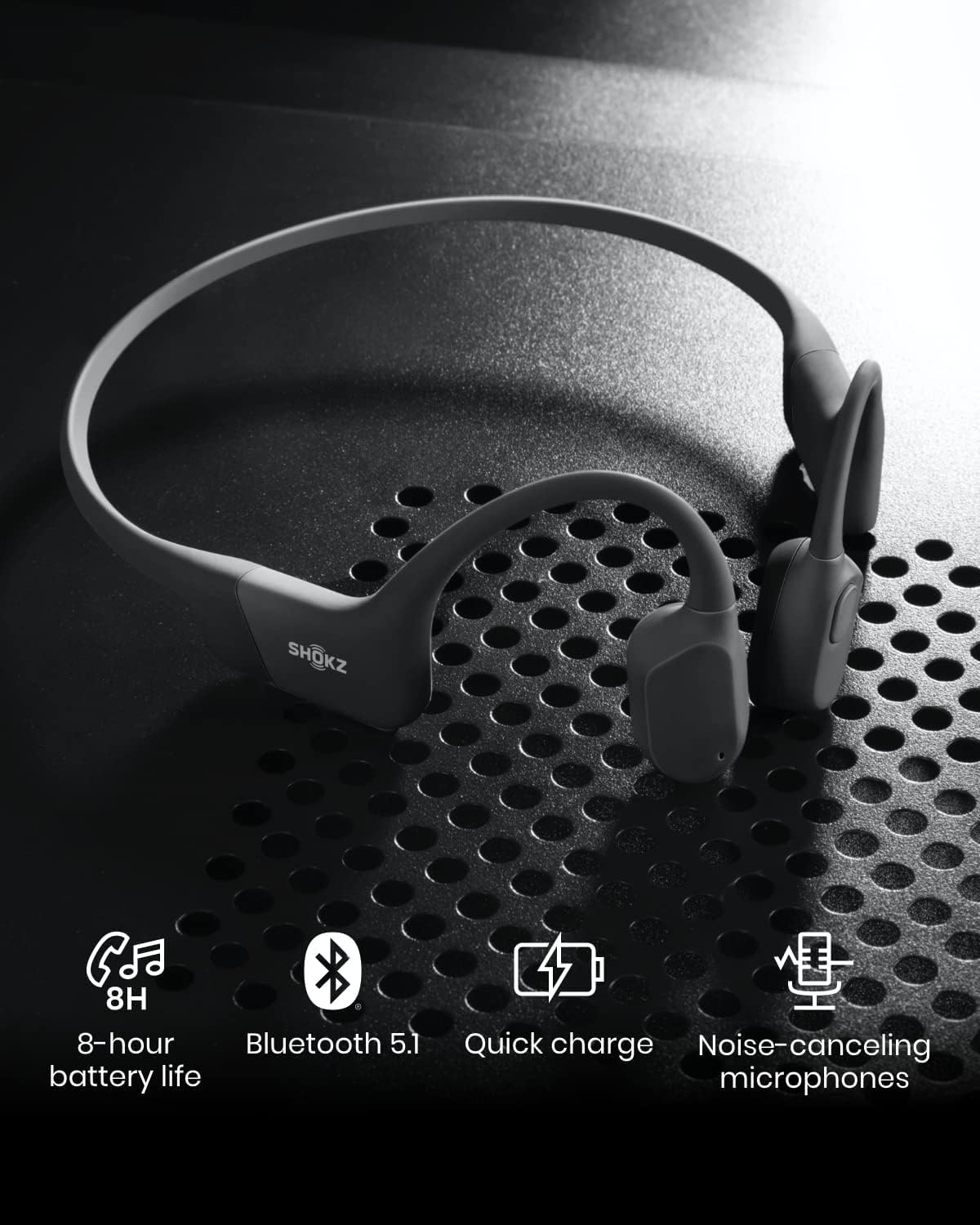 SHOKZ OpenRun Bluetooth Bone Conduction Running Headphones - AW22 - One - Black