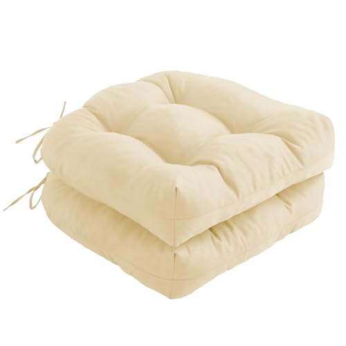 Outdoor Chair Cushions Set of 4, Patio Chair Cushions with Ties, 19x19 Tufted Outdoor Seat Cushions, Waterproof Patio Furniture Cushions, Outdoor Dining Chair Pads, Navy