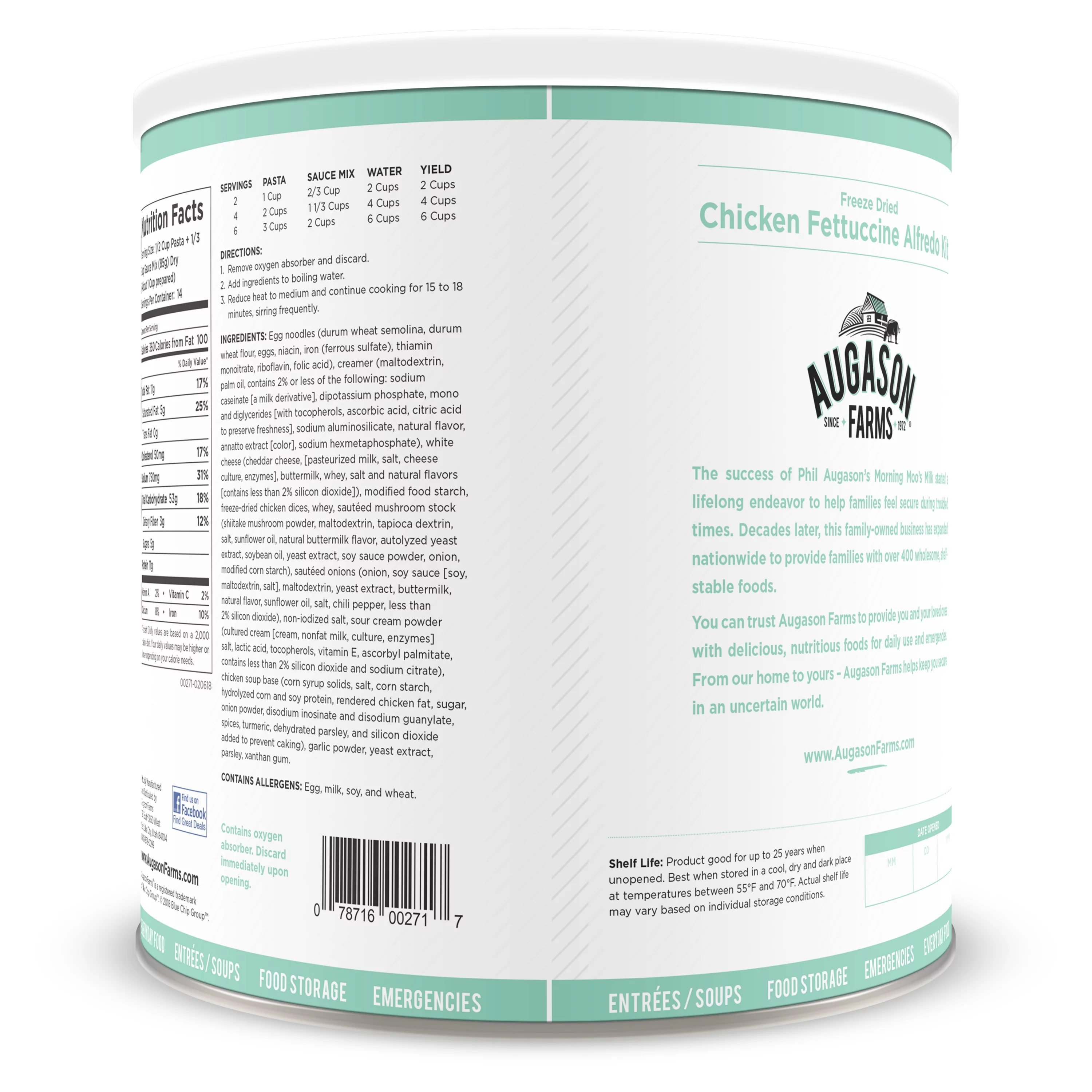 Augason Farms Freeze Dried Chicken Fettuccine Alfredo Kit 2 lbs 10 oz No. 10 Can