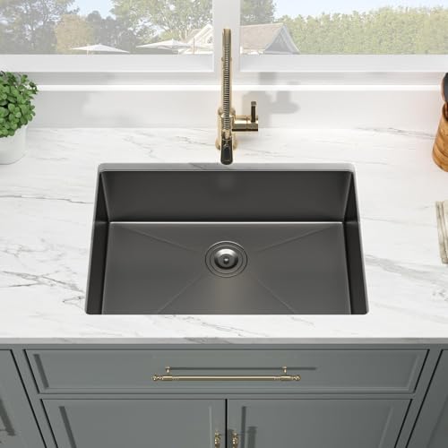 Kichae 12“ Deep Laundry Sink Undermount - 24 Inch Black Undermount Utility Sink Stainless Steel Single Bowl Under Counter Handmade Laundry Utility Room Basin