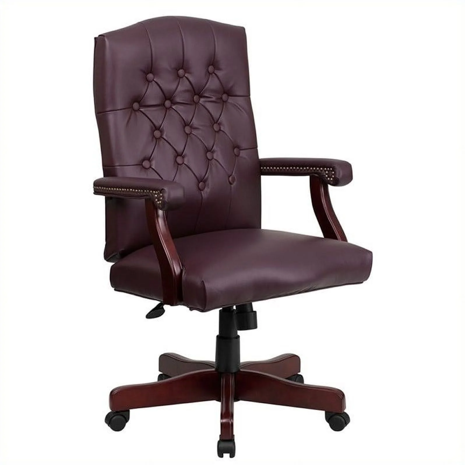 Pemberly Row Contemporary Leather Swivel Office Chair in Burgundy