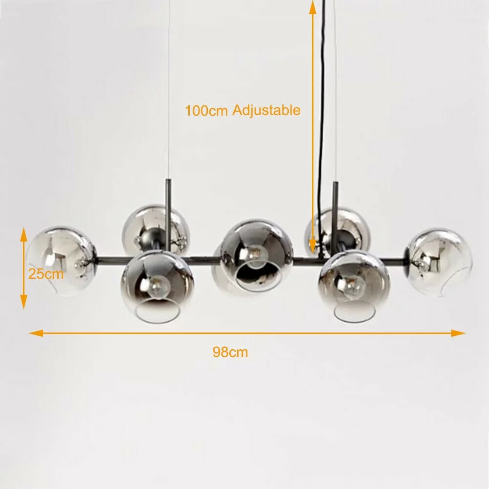 TFCFL 8-Head Mid-Century Spherical Chandelier Medieval Glass Shade Flush Mount Hard Rod Black 38.61