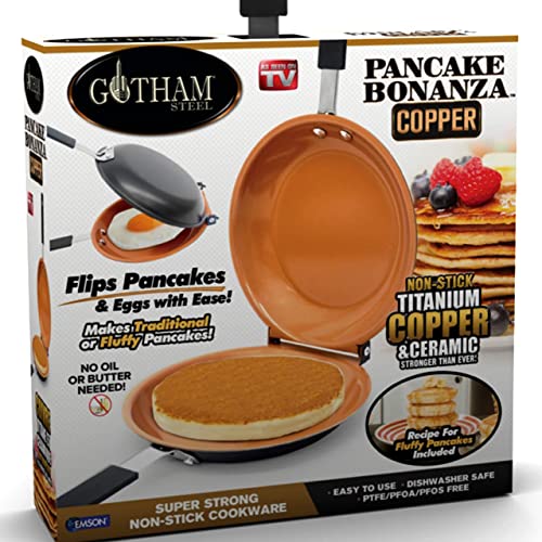 GOTHAM STEEL - 6 Quart XL Nonstick Copper Deep Square All in One 6 Qt Casserole Chef’s Pan & Stock Pot- 4 Piece Set & Double Pan, The Perfect Pancake Maker – Nonstick Copper
