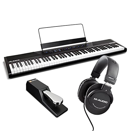Alesis Recital – 88 Key Digital Piano Keyboard with Semi Weighted Keys, 2x20W Speakers, 5 Voices, Split, Layer and Lesson Mode, FX and Piano Lessons