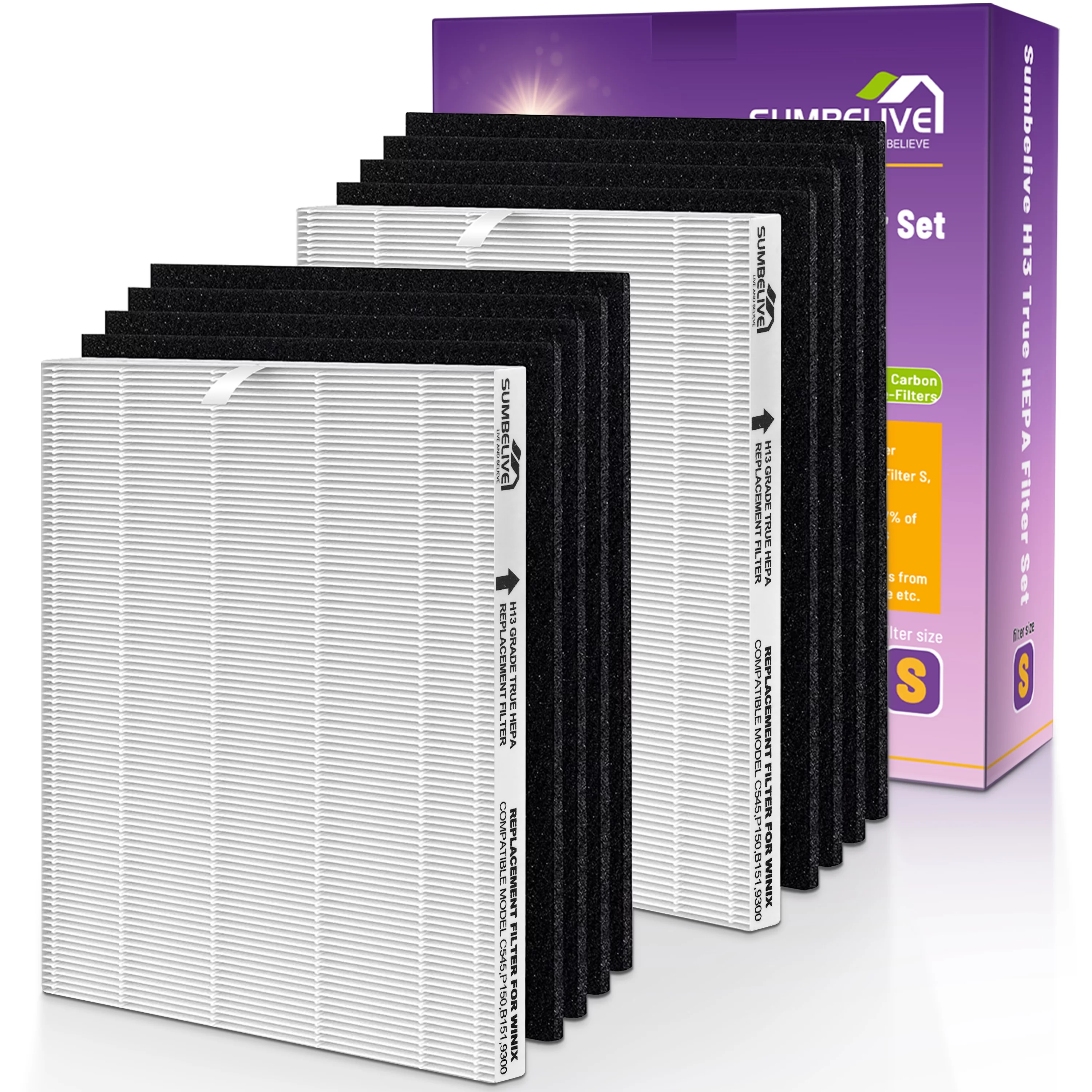 C545 Filter Replacement for Winix C545 Filter S, 2 True HEPA Filter + 8 Activated Carbon Filters Part No. 1712-0096-00 and 2522-0058-00