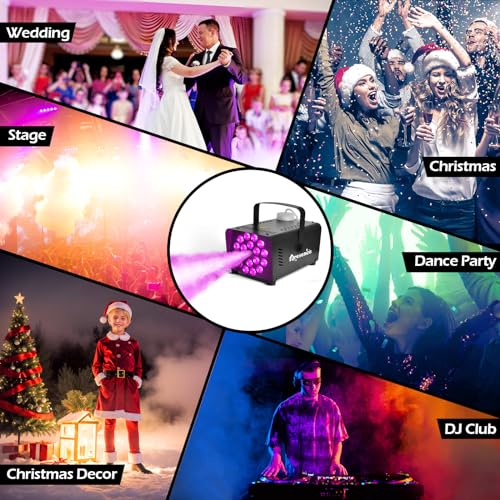 Fog Machine with 18 LED Lights, Protable 500W High Power Smoke Machine with 13 colors Lights Effect and Remote Control, Halloween Smoke Machine Fog Fogger Machine for Parties, Wedding, DJ & Stage Show