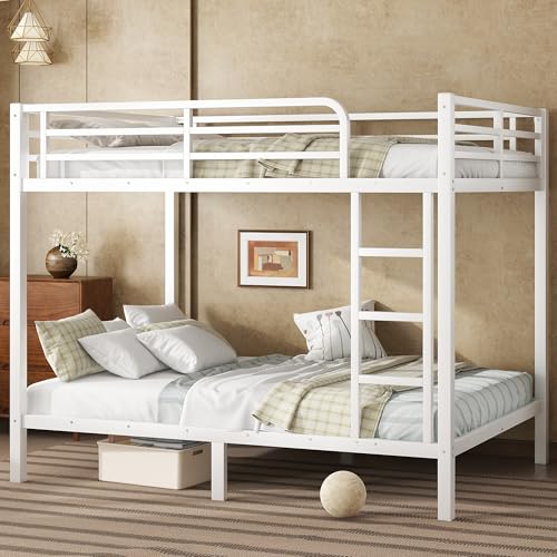 Heavy Duty Bunk Bed Frame with Ladder, Twin XL Over Twin XL Bunk Beds with Safety Guardrails, Adults Bunk Beds with Noise-Reducing Rubber Stoppers, Easy Assemble, Black