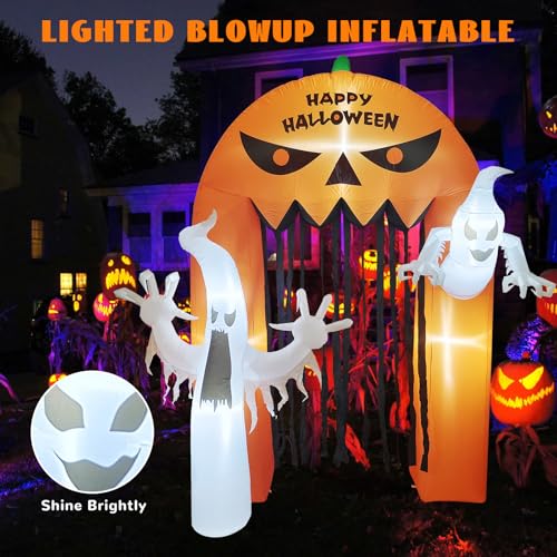 8FT Halloween Inflatable Archway: Spooky Pumpkin Blow Up Decor with LED Lights - Outdoor Halloween Party Decorations for Yard Lawn Garden Porch