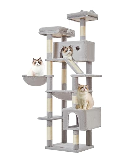 Taoqimiao Cactus Cat Tree, 71-Inch Cat Tower for Indoor Cats Large Adult, Multi-Level Large Cat Condo, 8 Sisal Scratching Posts, Metal Frame Cozy Hammock, Scratch Board, 2 Top Perches, MSC026L