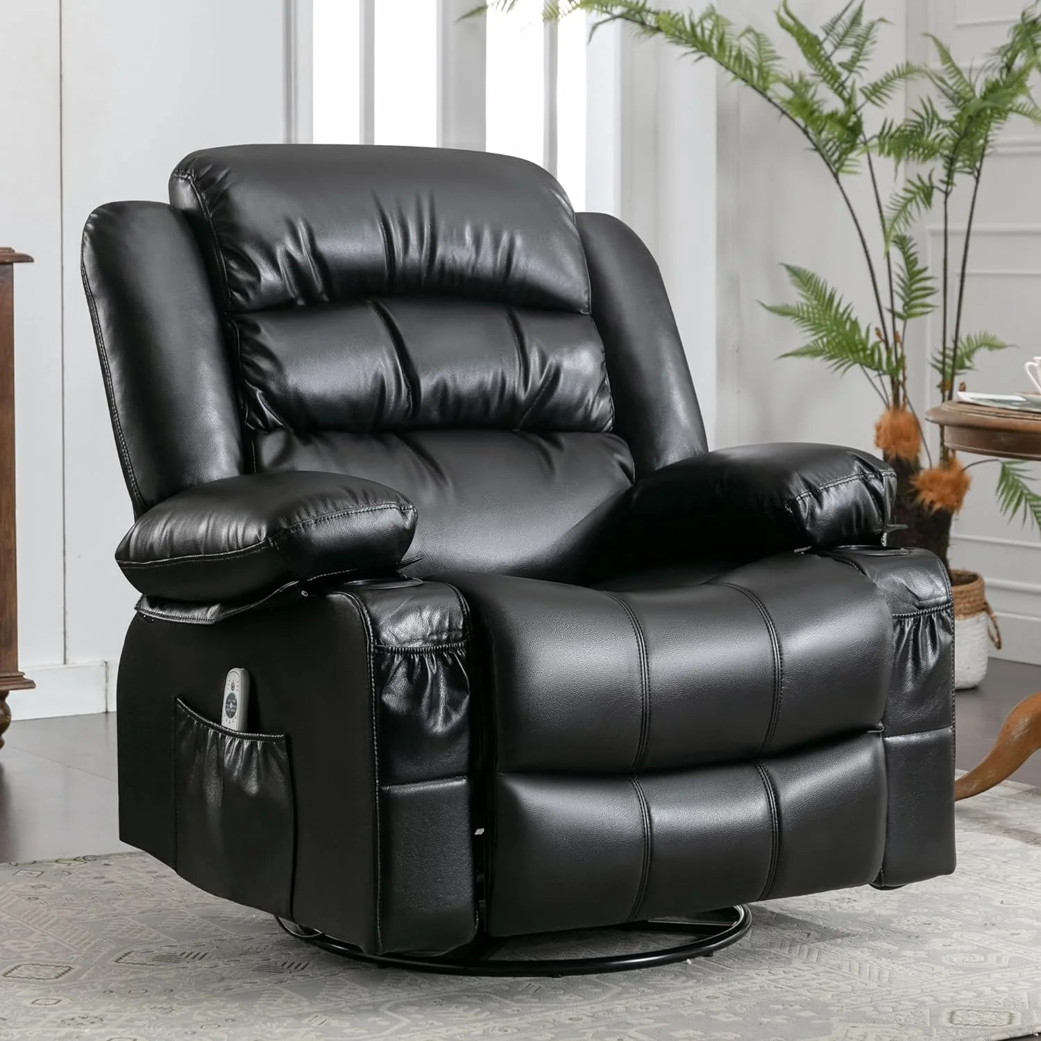 Massage Chair Recliner, Power Recliner Chairs with Heat and Message, Big and Tall Recliners with USB Port, with Swivel and Rocking Function for Elderly  (Black)