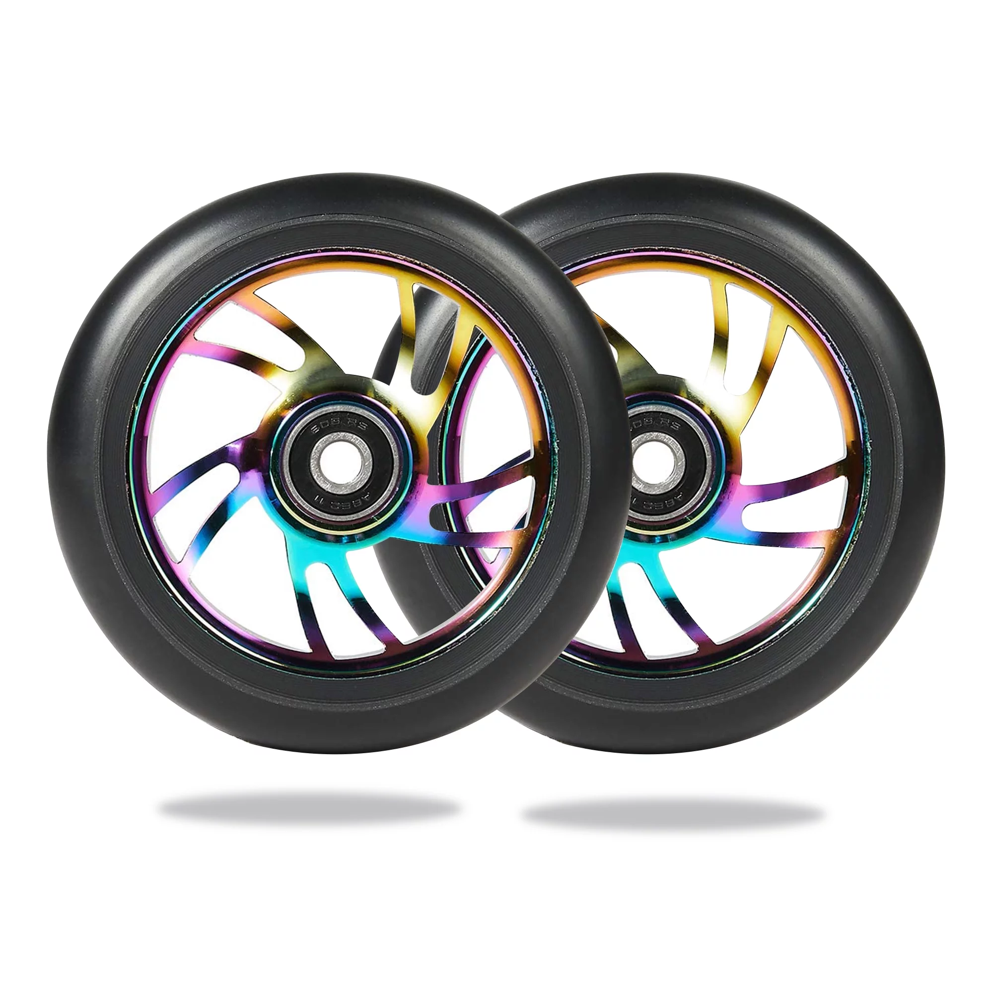 Pack 2pcs 100mm Scooter Wheels Replacement Set - Smooth Bearings Installed | Metal Core, High-Rebound PU for Razor, Fuzion, Scooters