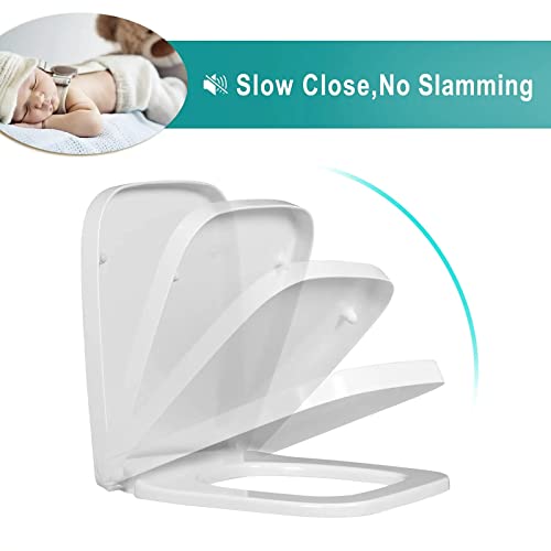 Soft Close Toilet Seat, Toilet seat, Square Toilet Seats White Toilet Seat, Top Fix Toilet Seat with Adjustable Hinges, Square Toilet Seat 355×460mm