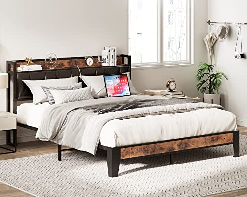 LIKIMIO Twin Bed Frames, Storage Headboard with Charging Station, Solid and Stable, Noise Free, No Box Spring Needed, Easy Assembly, Wood and Cream
