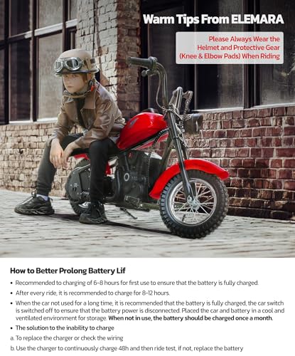 ELEMARA Electric Dirt Bike, 15 mph & 150lb Max, 24V Ride on Toy for Big Kids w/LED Lights & Power Display, Chain-Driven Motor, Twist-Grip Throttle, Shock Springs, Handbrake, 12