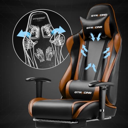 GTRACING Gaming Chair with Footrest, Ergonomic Computer Game Desk Chair, Recline Gaming Chair Seat Height Adjustment, Swivel Rocker with Headrest and Lumbar (Blue)