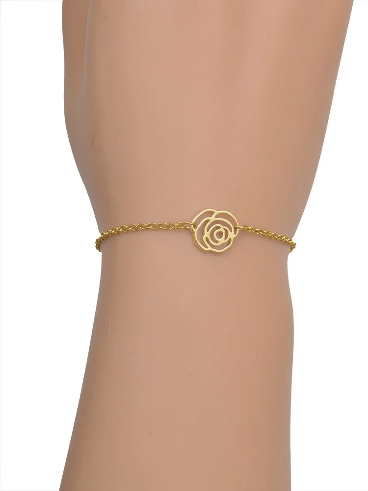 Delight Jewelry Silvertone Wonder Woman Gold-tone Rose Link Chain Bracelet, 6.25