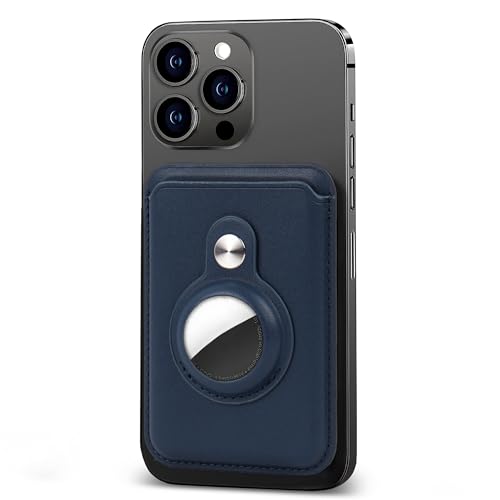 Magnetic Card Wallet Holder compatible with MagSafe, Leather Card Holder with AirTag Holder, Credit Card Wallets Compatible with iPhone 14/13/12 Mag-Safe Series(1-Dark Blue)