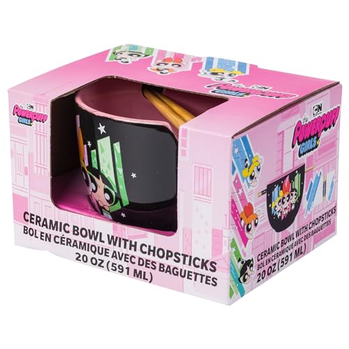 Silver Buffalo Sanrio Hello Kitty Strawberry Milk Japanese Character Ceramic Ramen Noodle Rice Bowl with Chopsticks, Microwave Safe, Pink, 20 Ounces