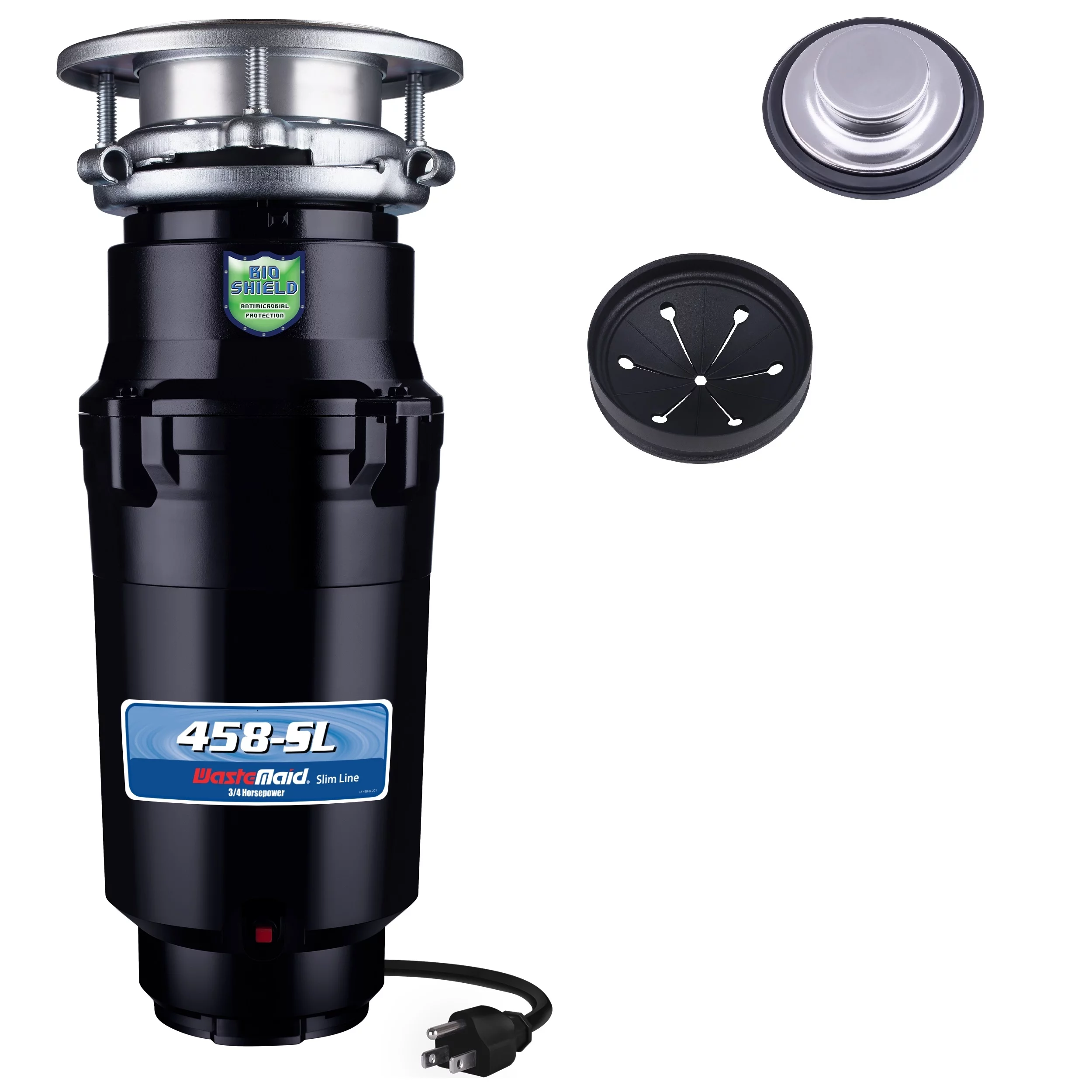 Waste Maid Kitchen Garbage Disposal, 3/4 HP, Slim Line, Black 10-US-WM-458-SL-3B