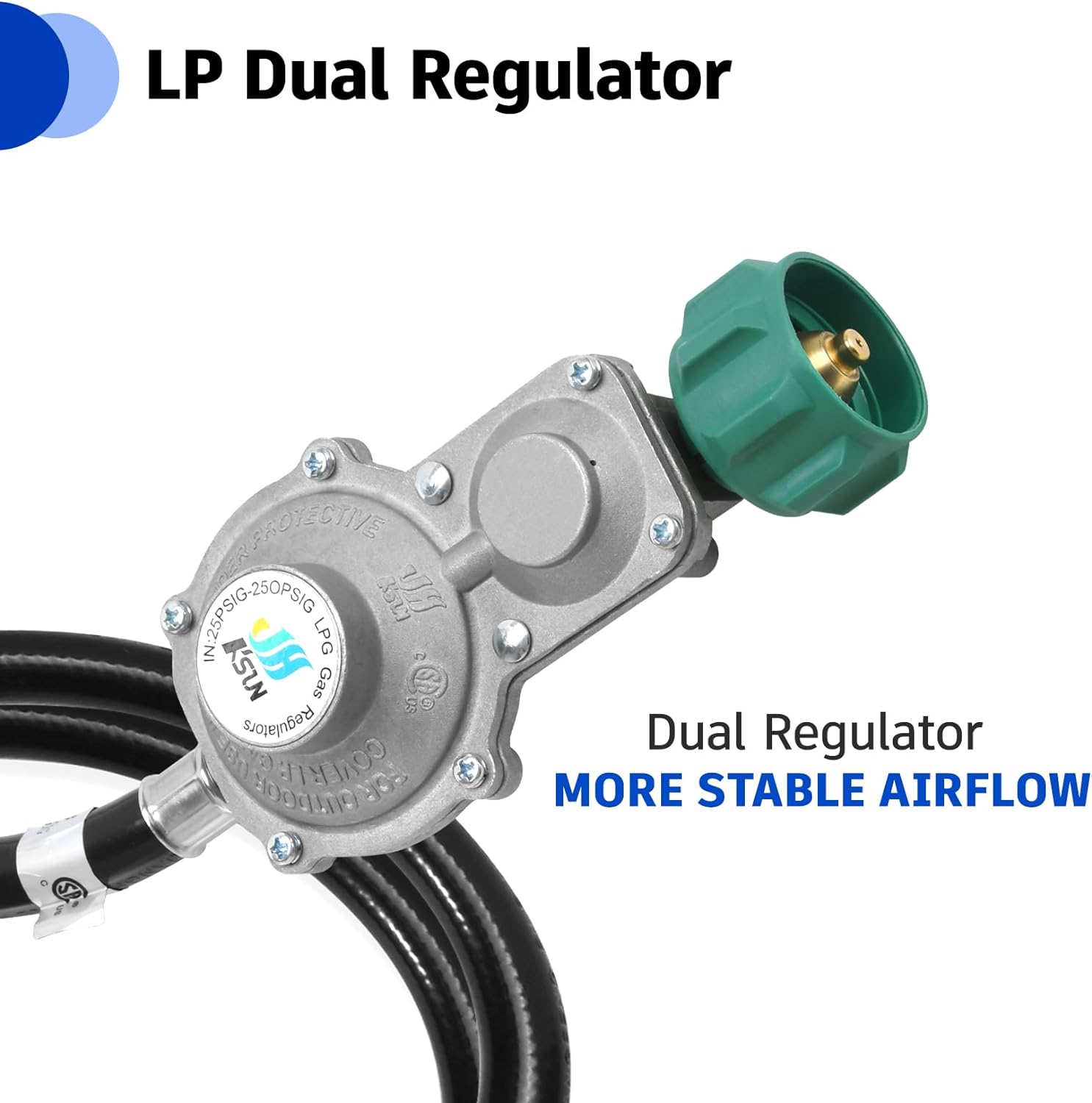 GGC 5FT Two Stage Propane Regulator with Hose, Dual Stage Propane Hose with QCC1/Type1 Connector for Gas Grills RV Appliance Generator