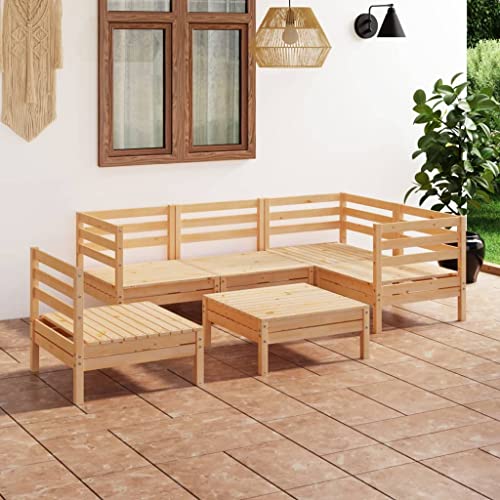 6 Piece Patio Lounge Set Solid Pinewood,Durable Wooden Garden Lounge Set: Relax, Nap, and Chat in Rustic Charm Outdoor Furniture Sets, Patio Furniture Sets