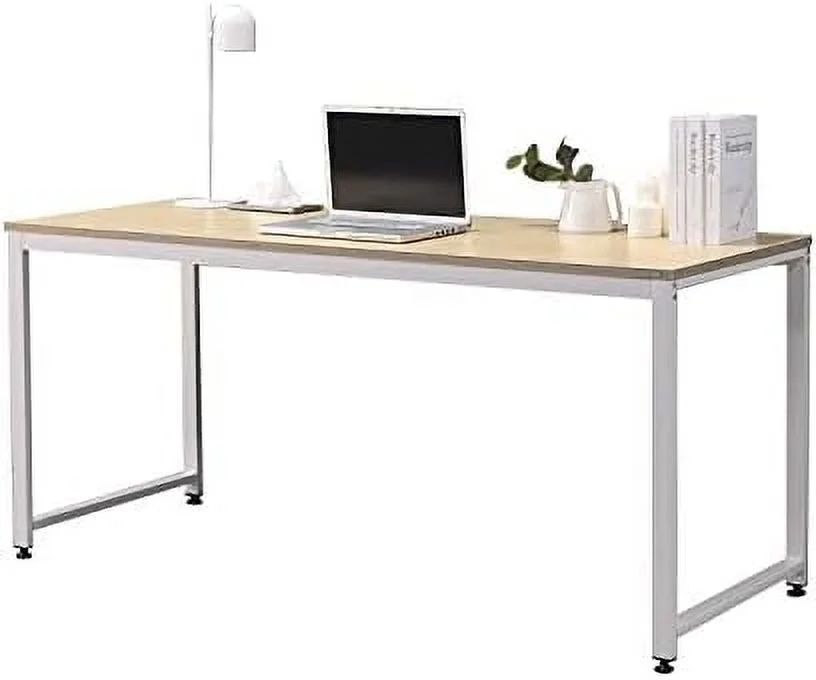 KHBIULIFE 63" Computer Writing Desk Workstation Table Home Office Design for Video Gaming  Designers and Entrepreneurs  Large Desktop with Sturdy Metal Frame  Oak/White