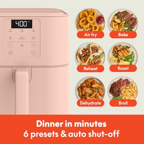 bella 4Qt Slim Air Fryer, Fits-anywhere™ Kitchenware, EverGood™ Ceramic Nonstick Coating, Adjustable Temperature, 6 Preset Cooking Options, 60 Min Auto Shutoff w Audible Tone, 3.3lb Capacity, Oatmilk