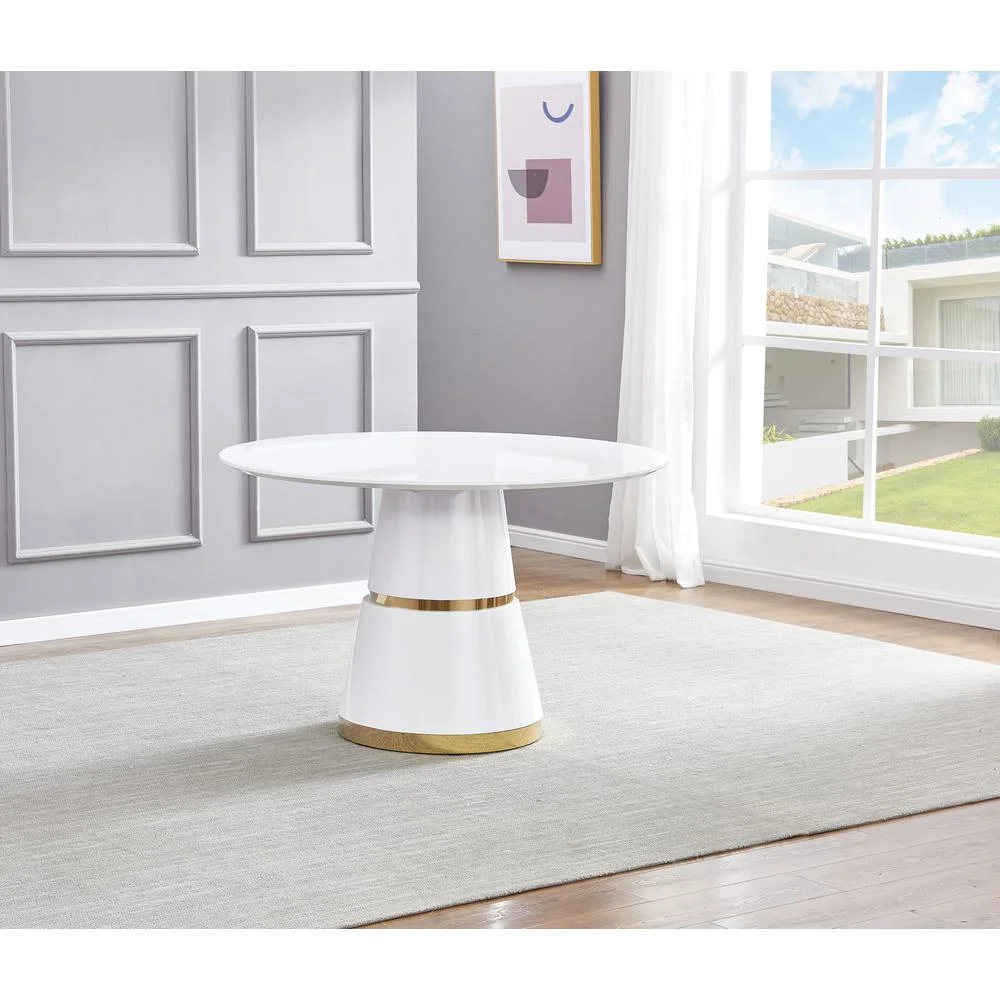 Best Master Furniture Taylor White/Gold Lacquer Wood Round Dining Table