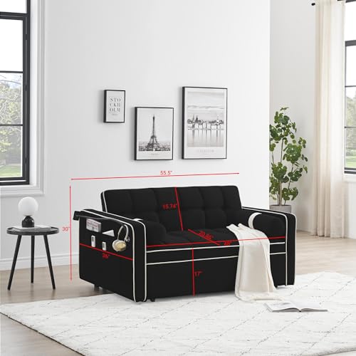 LUMISOL Convertible Couch with Pullout Bed, 3 in 1 Sleeper Sofa Couch Bed, 55