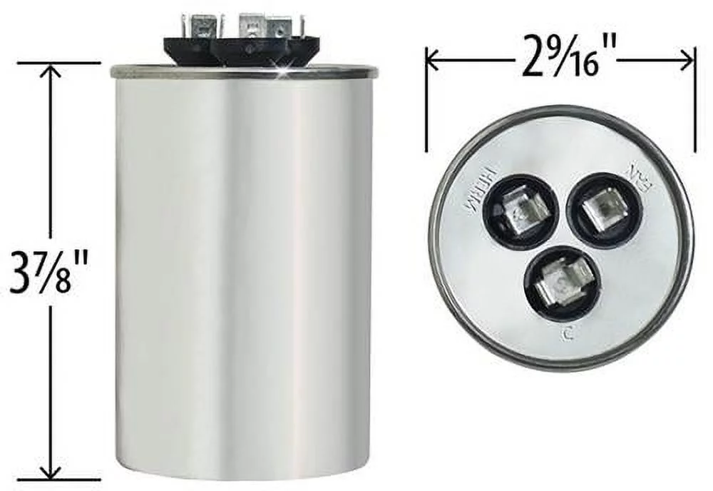 55/5 uF MFD x 370 VAC Dual Round Genteq / GE Industrial Replacement Capacitor # C3555R / 97F9815