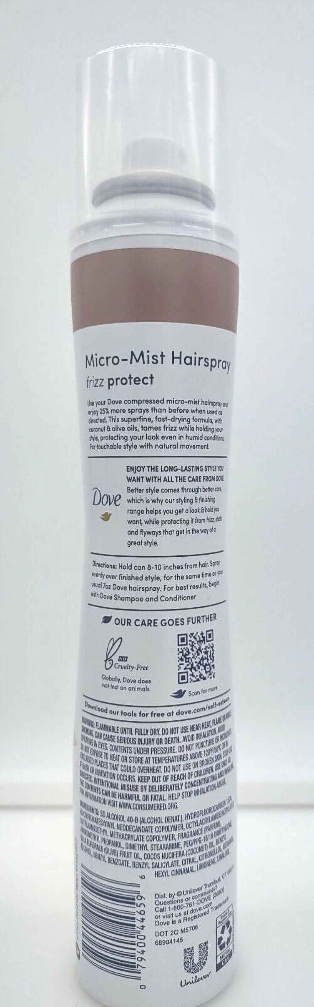 Dove Compressed Micro Mist Hairspray, Level 3 Hold, Frizz Control, 4-Pack