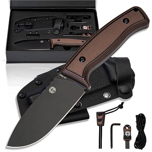 Survival Camping Knife | Fixed Blade Hunting Knife W Sheath | Gift Set For Him Knife with Fire Starter, G10 Scraper & Paracord | Bushcraft Outdoor Knife | Full Tang Tactical Survival Knife Kit
